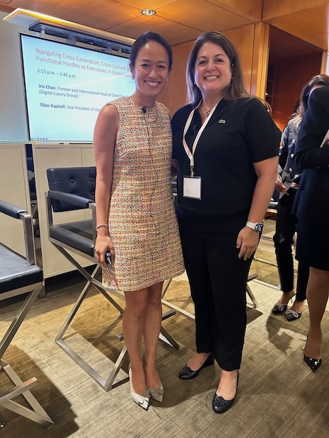 DLG (Digital Luxury Group) exec Iris Chan and Lacoste's Ellen Kapiloff spoke on "Navigating Cross-Generation, Cross-Cultural and Cross-Functional Hurdles as Executives in the Global Luxury Business" at Luxury Roundtable's Luxury Women Leaders Summit New York June 13 