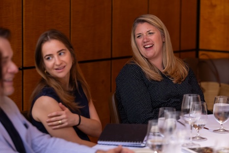 Douglas Elliman's Scott Durkin elicits laughter from (left to right) Business Insider's Maddie Berg and The RealReal's Caroline Mayhew Gardner