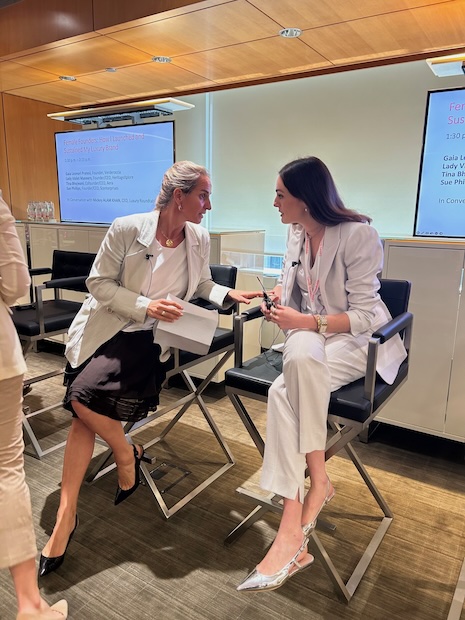 Verderoccia's Gaia Leonori Pratesi in conversation with HeritageXplore's Lady Violet Manners before participating in the "Female Founders: How I Launched and Sustained My Luxury Brand" panel at Luxury Roundtable's Luxury Women Leaders Summit New York June 13