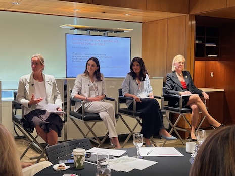 From left to right: Verderoccia's Gaia Leonori Pratesi, HeritageXplore's Lady Violet Manners, Aera's Tina Bhojwani and Scenterprises' Sue Phillips spoke on the "Female Founders: How I Launched and Sustained My Luxury Brand" panel at Luxury Roundtable's Luxury Women Leaders Summit New York June 13