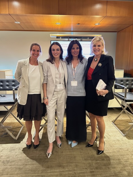 From left to right: Verderoccia's Gaia Leonori Pratesi, HeritageXplore's Lady Violet Manners, Aera's Tina Bhojwani and Scenterprises' Sue Phillips spoke on the "Female Founders: How I Launched and Sustained My Luxury Brand" panel at Luxury Roundtable's Luxury Women Leaders Summit New York June 13