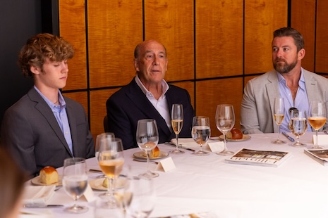 From left to right: Will and his grandfather, Mojo Stumer's Mark Stumer, along with journalist and influencer Kevin Koenig discussing next-gen wealthy preferences for architecture and homes at the Heesen x Luxury Roundtable Luncheon June 19 in New York. Image: Jonathan Heisler