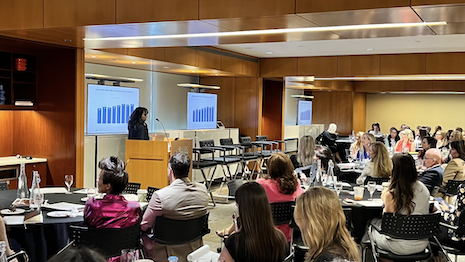 Capgemini's Charisma Glassman speaking on the "State of HNW and UHNW Consumers" session at Luxury Roundtable's Luxury Women Leaders Summit New York June 13. Image: Brian Glassman