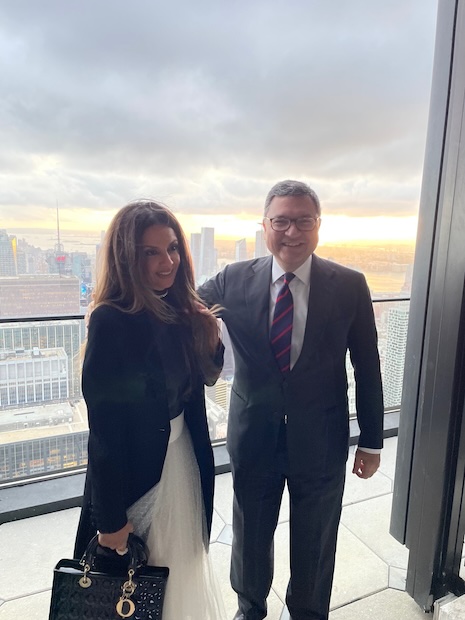 Elias World Media's Monica Elias and Luxury Roundtable's Mickey ALAM KHAN at 111 West 57th Street