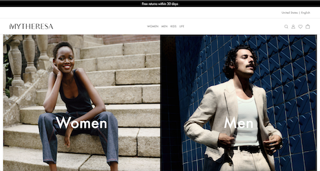 Homepage of online luxury retailer Mytheresa. Image credit: Mytheresa